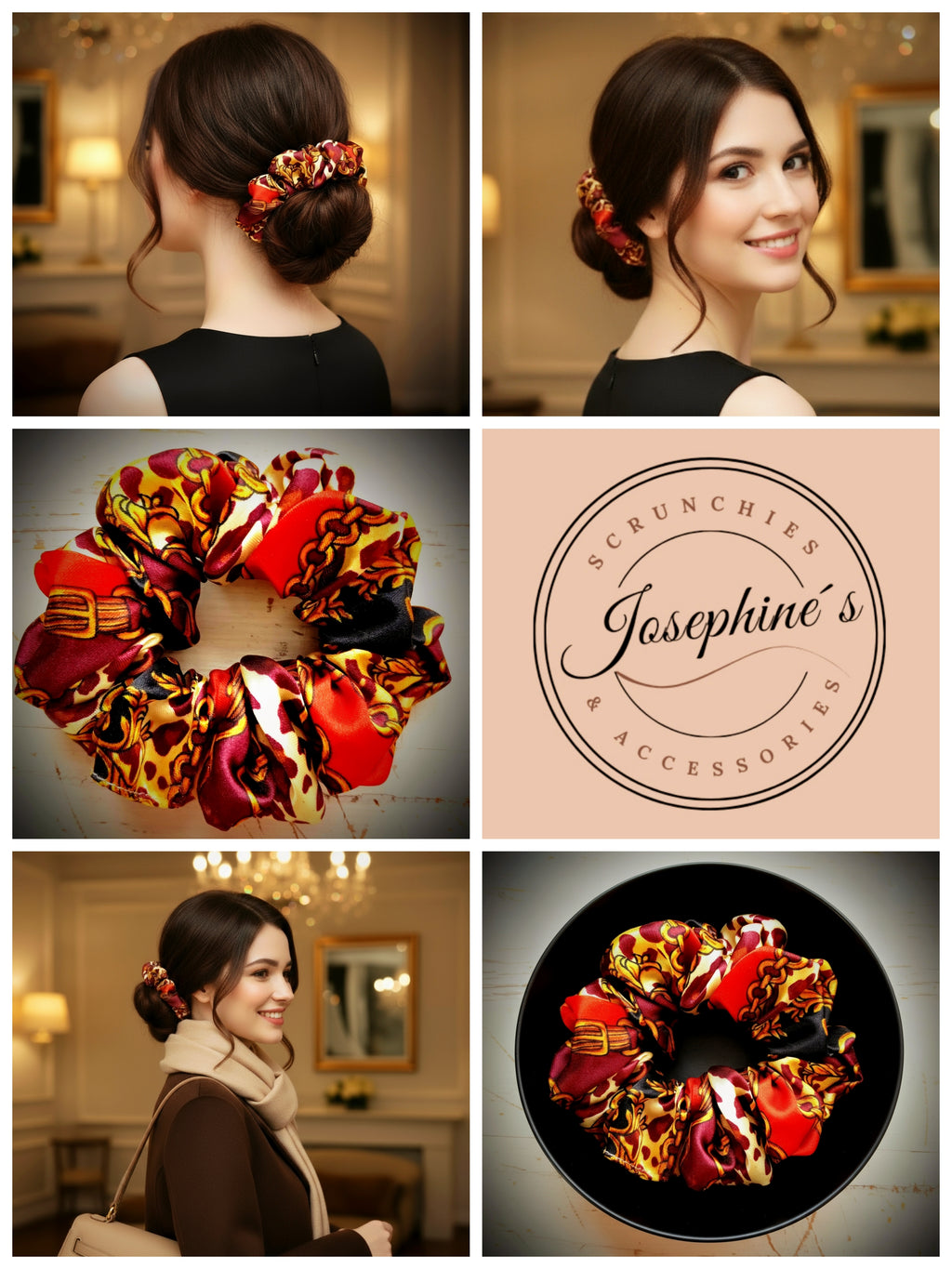 Scrunchie Rot / Braun / Leo gemustert Satin