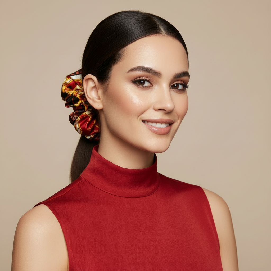 Scrunchie Rot/ Schwarz / Beige / Gold Satin