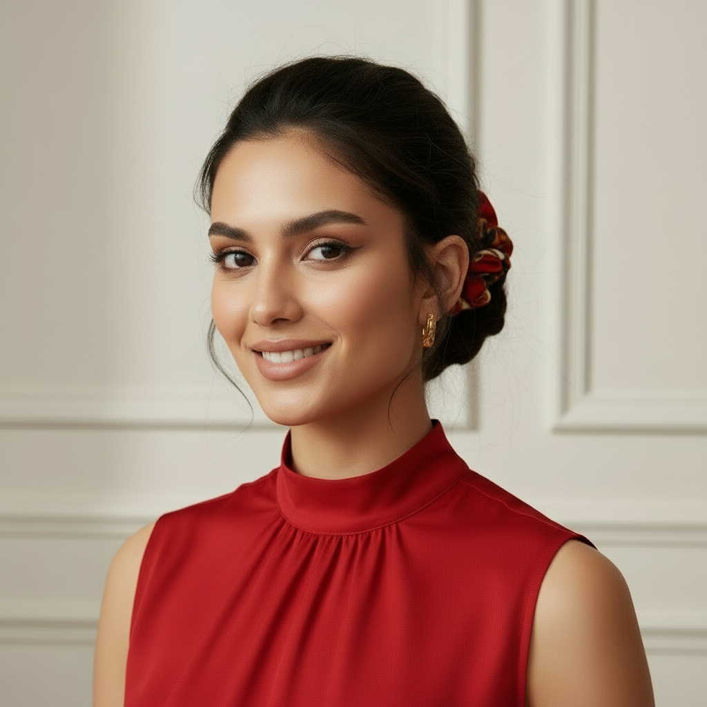 Scrunchie Rot/ Schwarz / Beige / Gold Satin