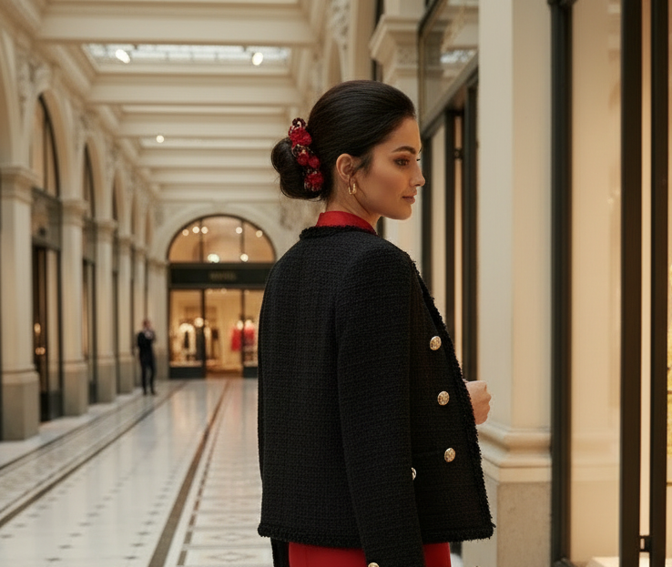 Scrunchie Rot/ Schwarz / Beige / Gold Satin