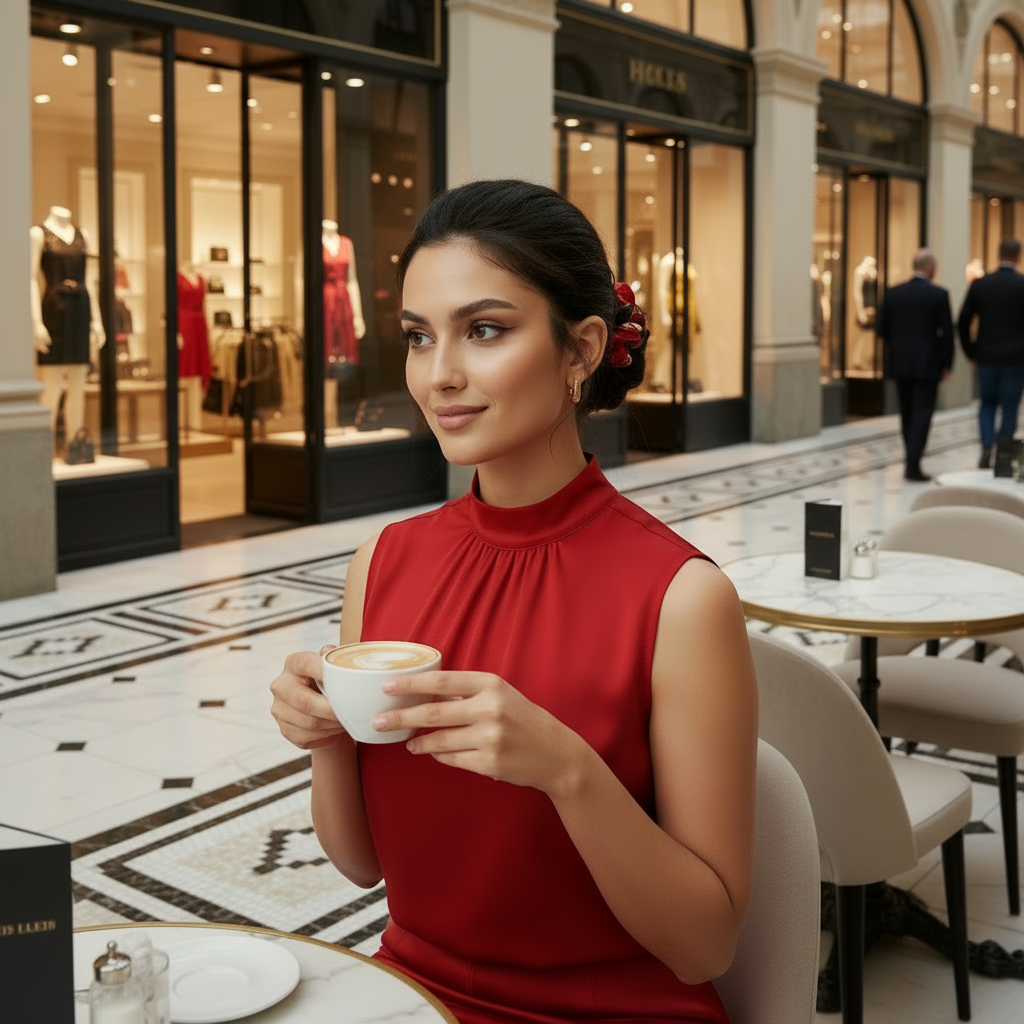 Scrunchie Rot/ Schwarz / Beige / Gold Satin