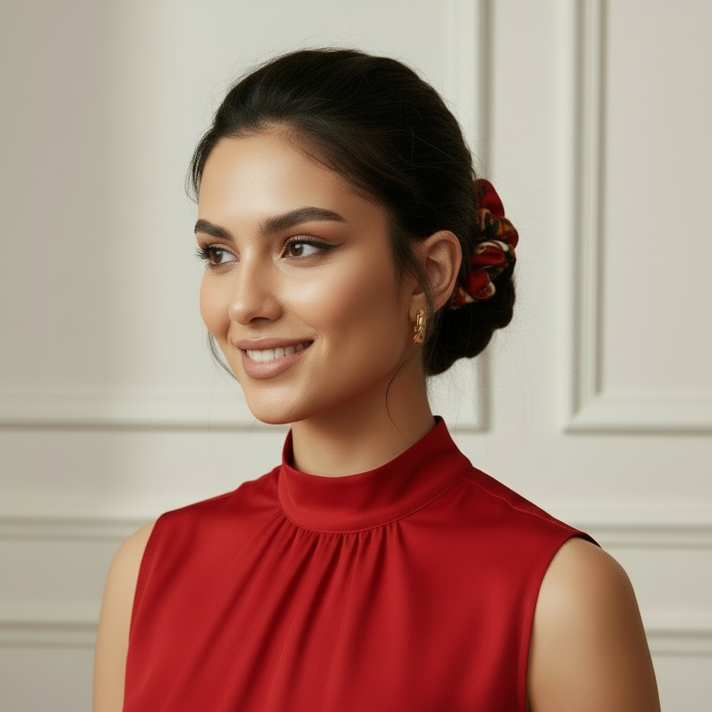 Scrunchie Rot/ Schwarz / Beige / Gold Satin