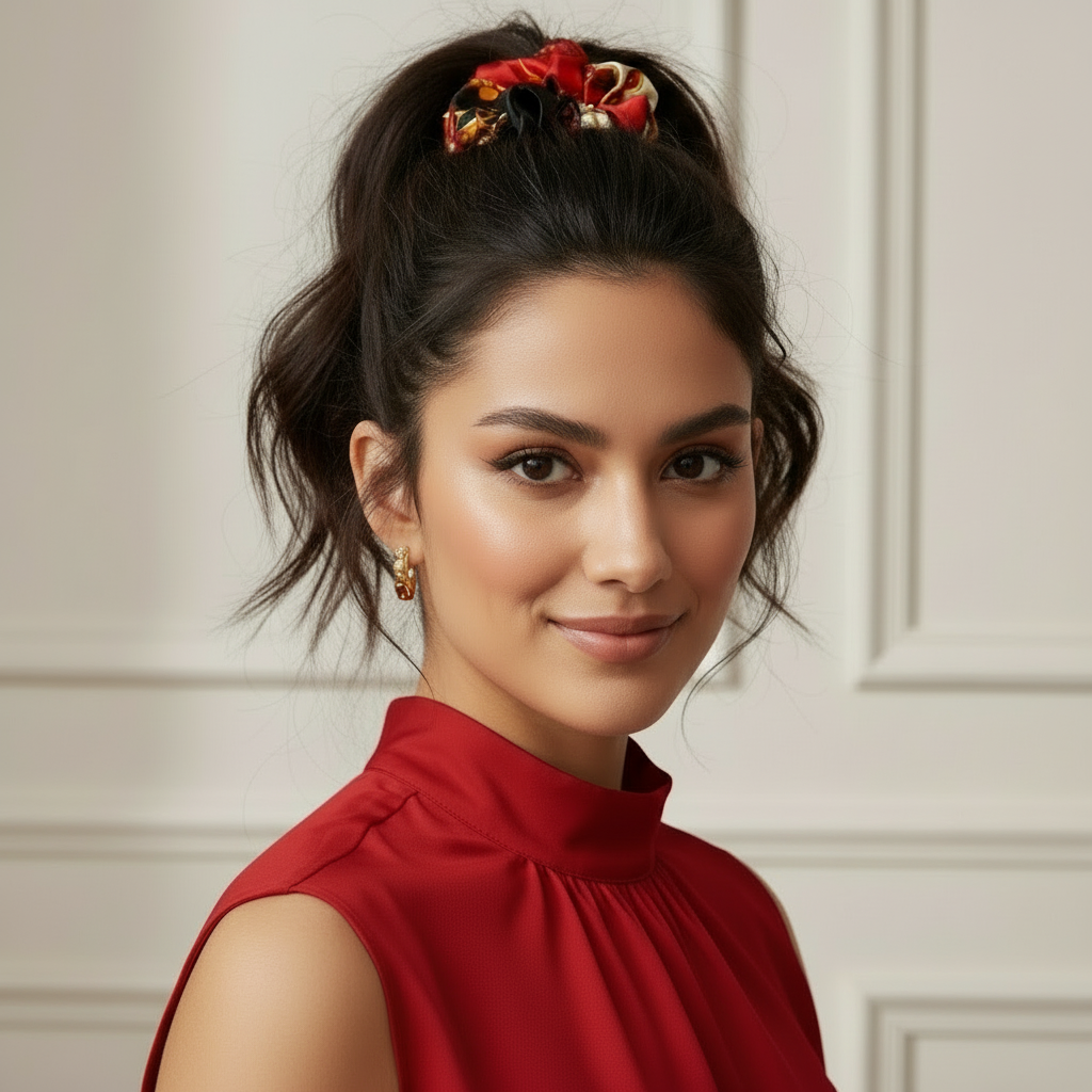 Scrunchie Rot/ Schwarz / Beige / Gold Satin