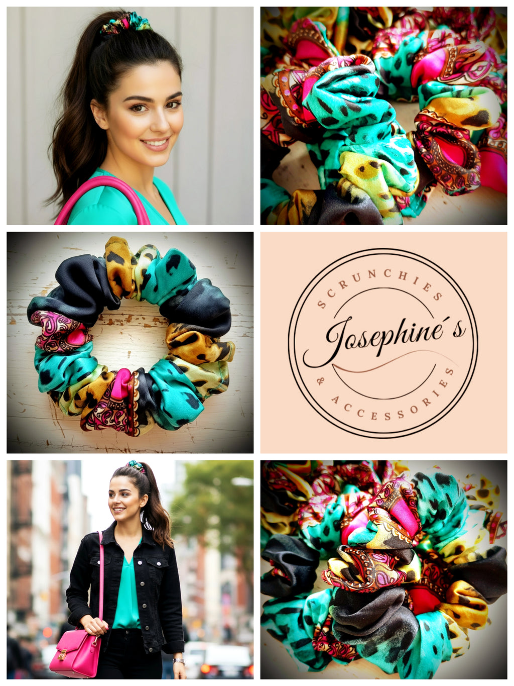 Scrunchie Türkies / Schwarz / Pink / Leo Satin