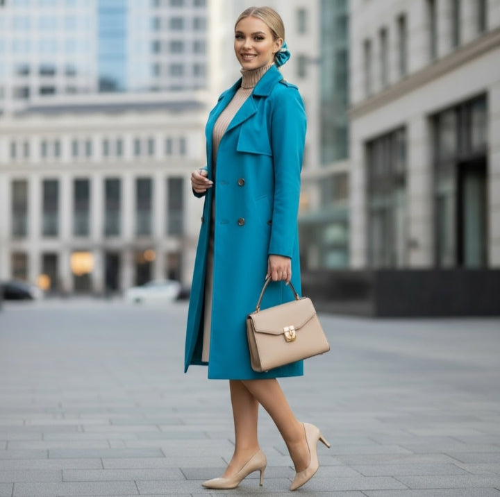 Scrunchie Türkies / Elfenbein gemustert Satin