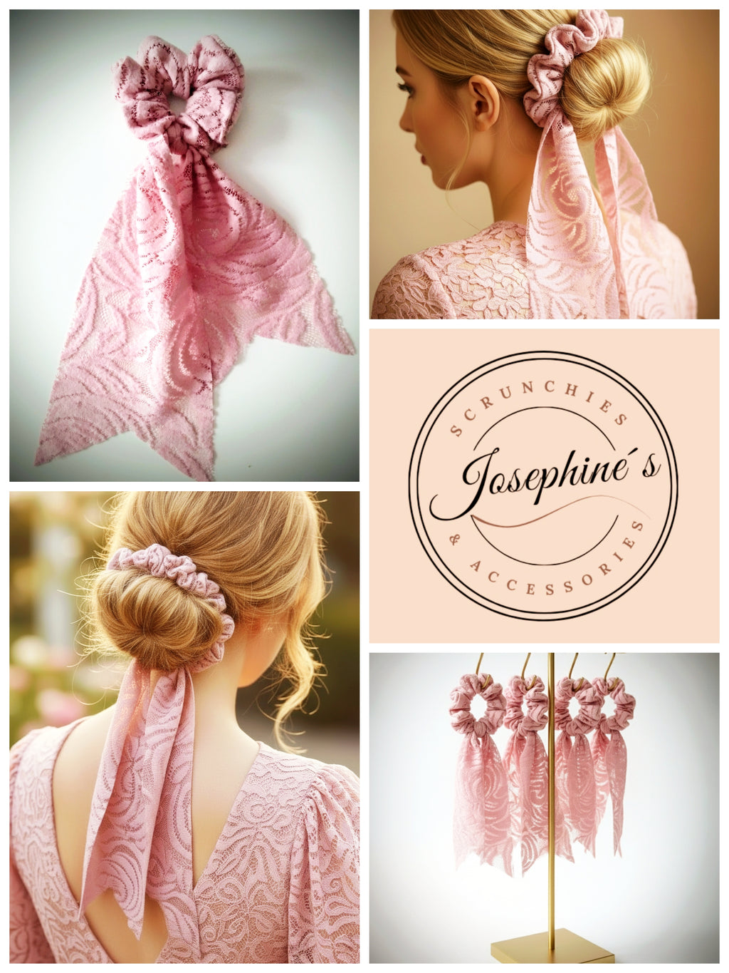 Schleifen-Scrunchie Rosa Spitze