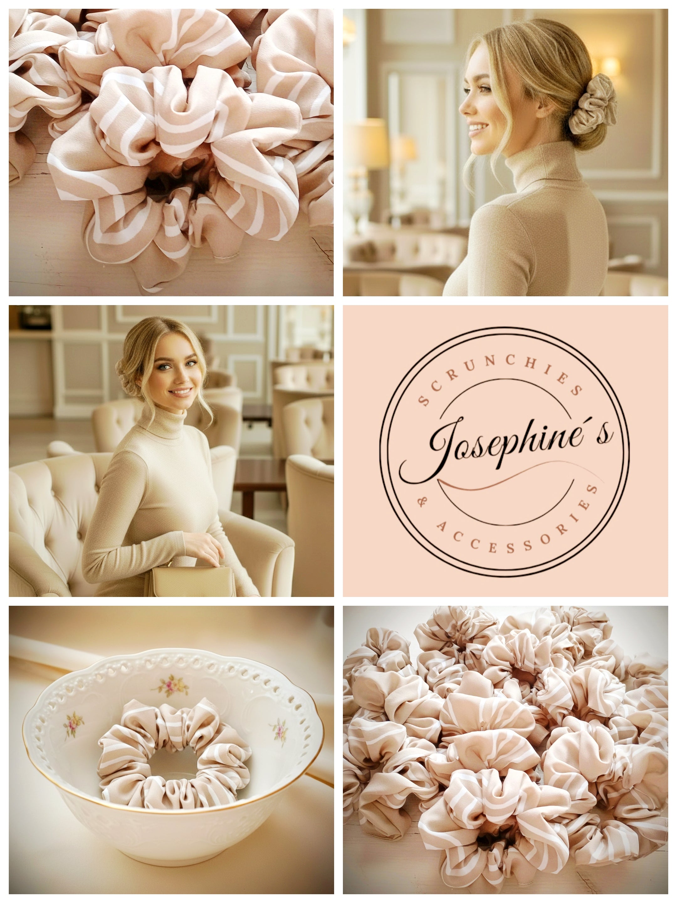 Scrunchie Beige mit weißem Muster