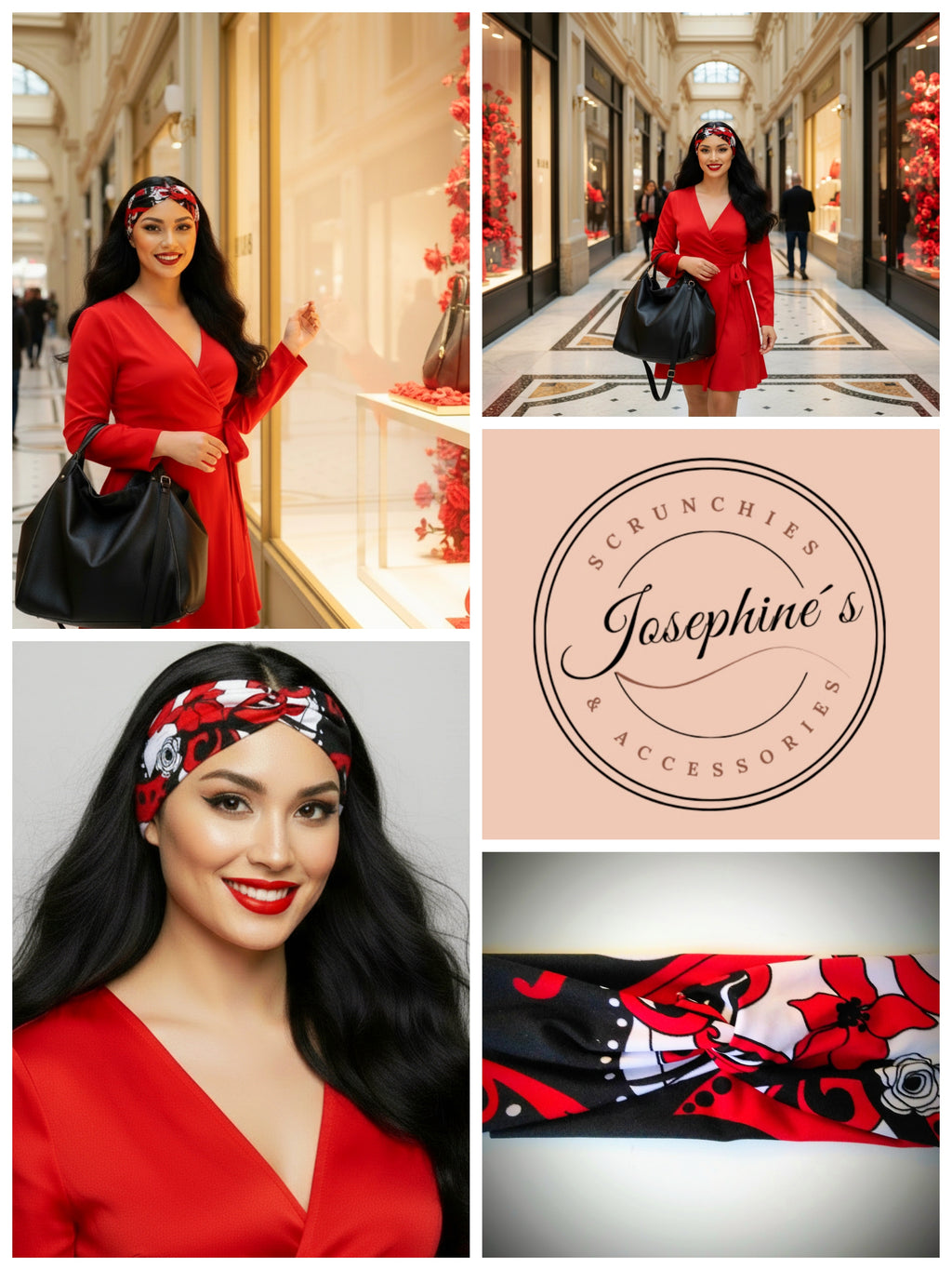 Haarband Rot / Schwarz / Weiß