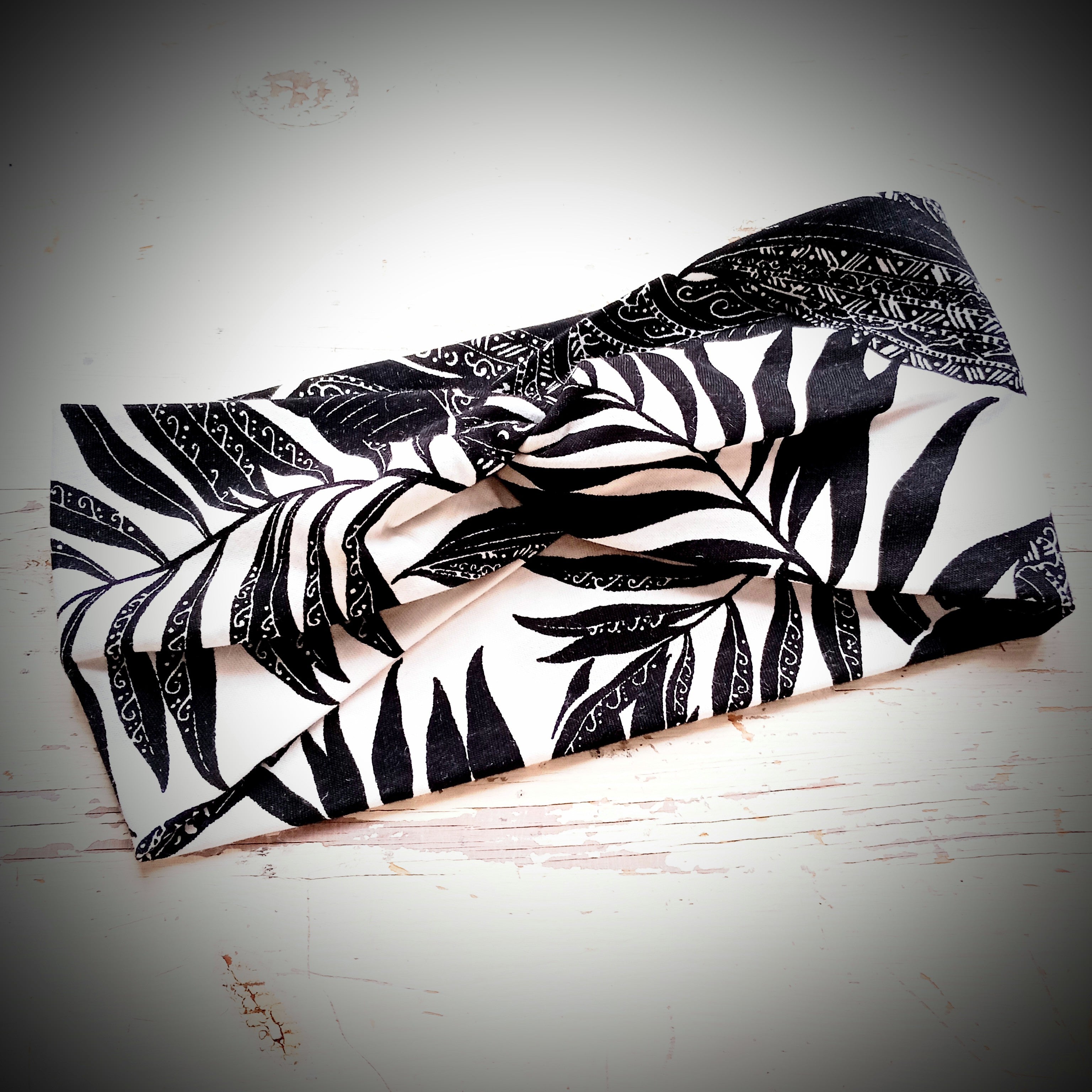 Haarband / Stirnband Schwarz-Weiß Palmen-Muster Baumwoll-Jersey