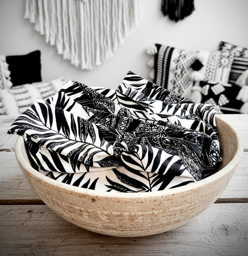 Haarband / Stirnband Schwarz-Weiß Palmen-Muster Baumwoll-Jersey