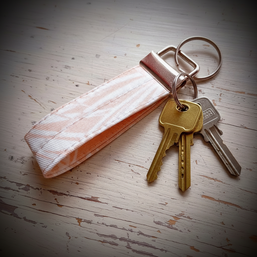 Schlüsselband Apricot-Weiß Palmblätter Baumwolle