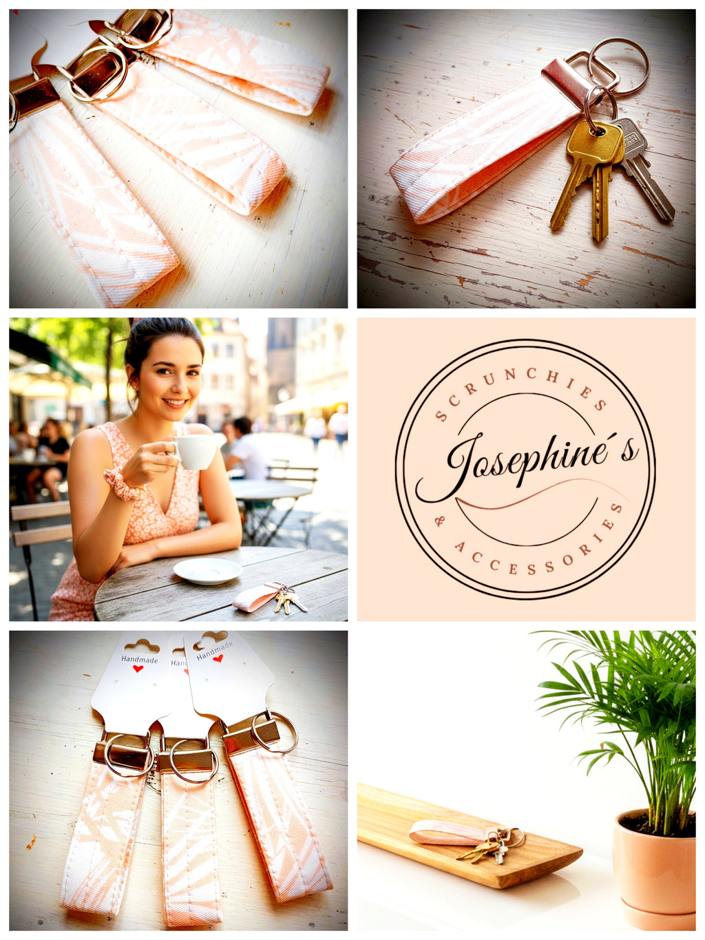 Schlüsselband Apricot-Weiß Palmblätter Baumwolle