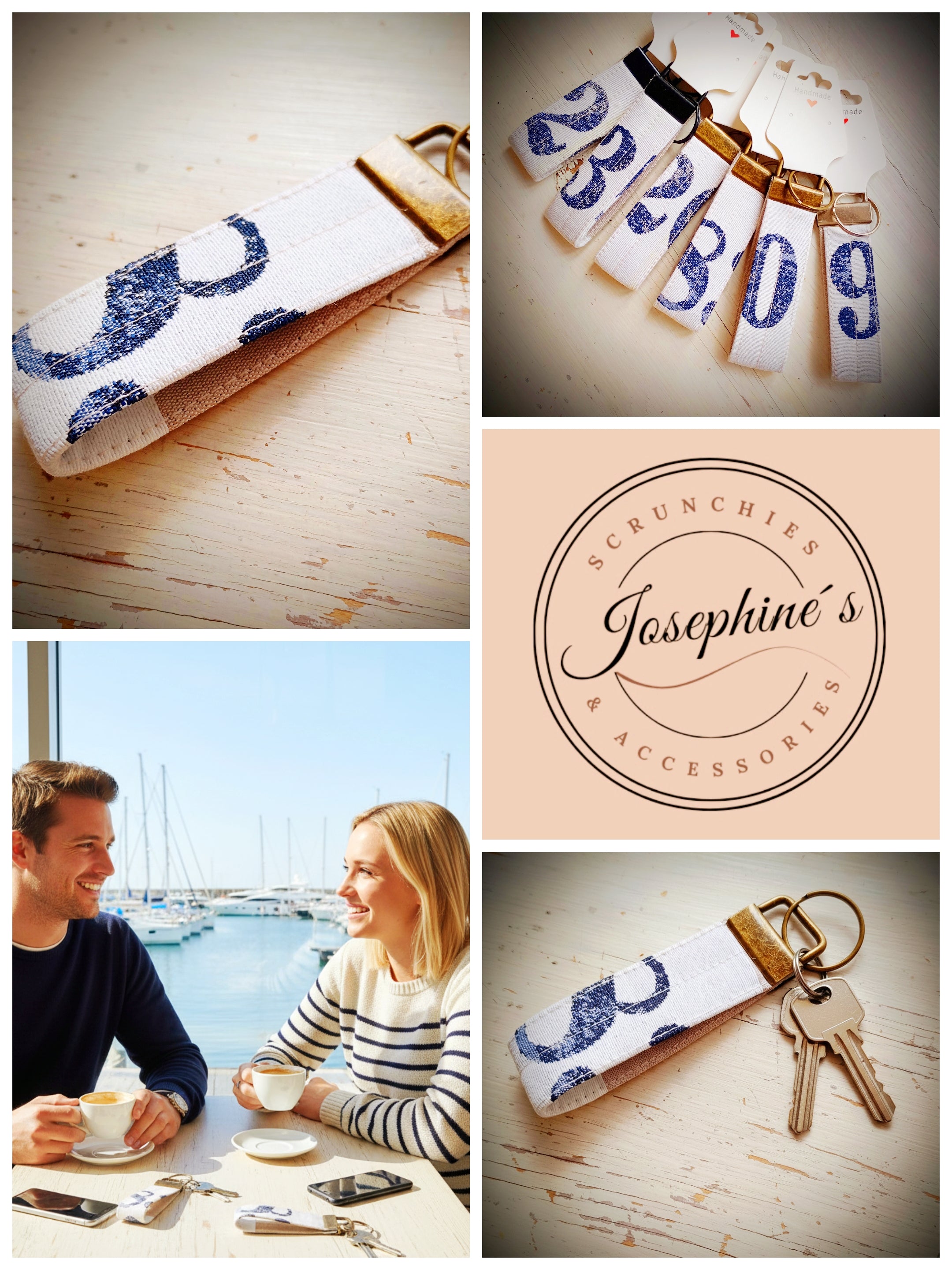 Schlüsselband Weiß-Blau-Beige Maritim