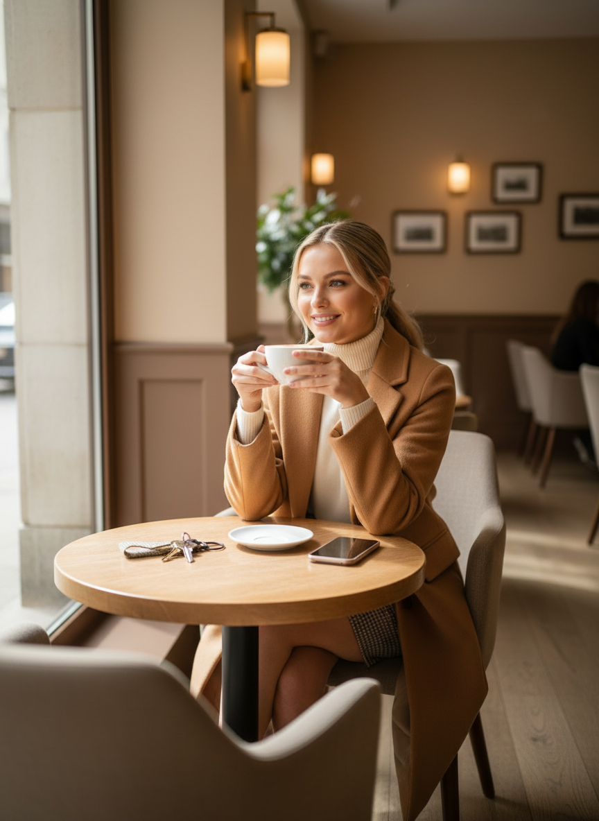 Schlüsselband Beige kariert Wollstoff