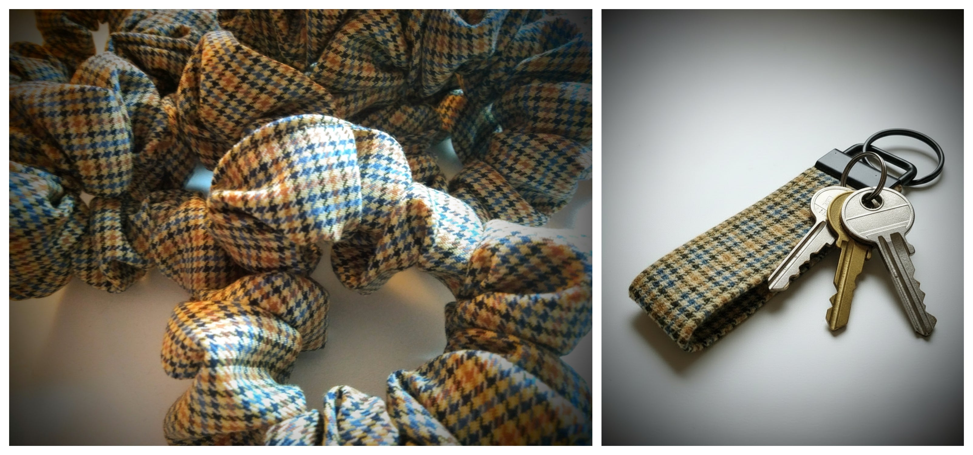 Schlüsselband Beige kariert Wollstoff