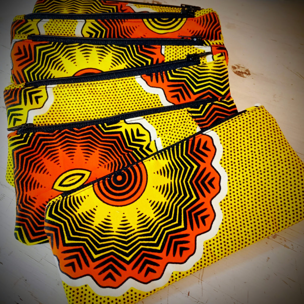 Kosmetik-Tasche Gelb-Orange "Sonne" Ankara-Fabric