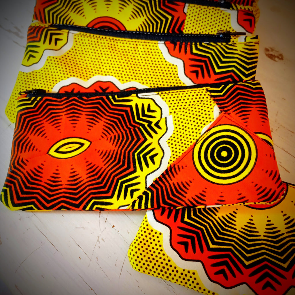 Kosmetik-Tasche Gelb-Orange "Sonne" Ankara-Fabric