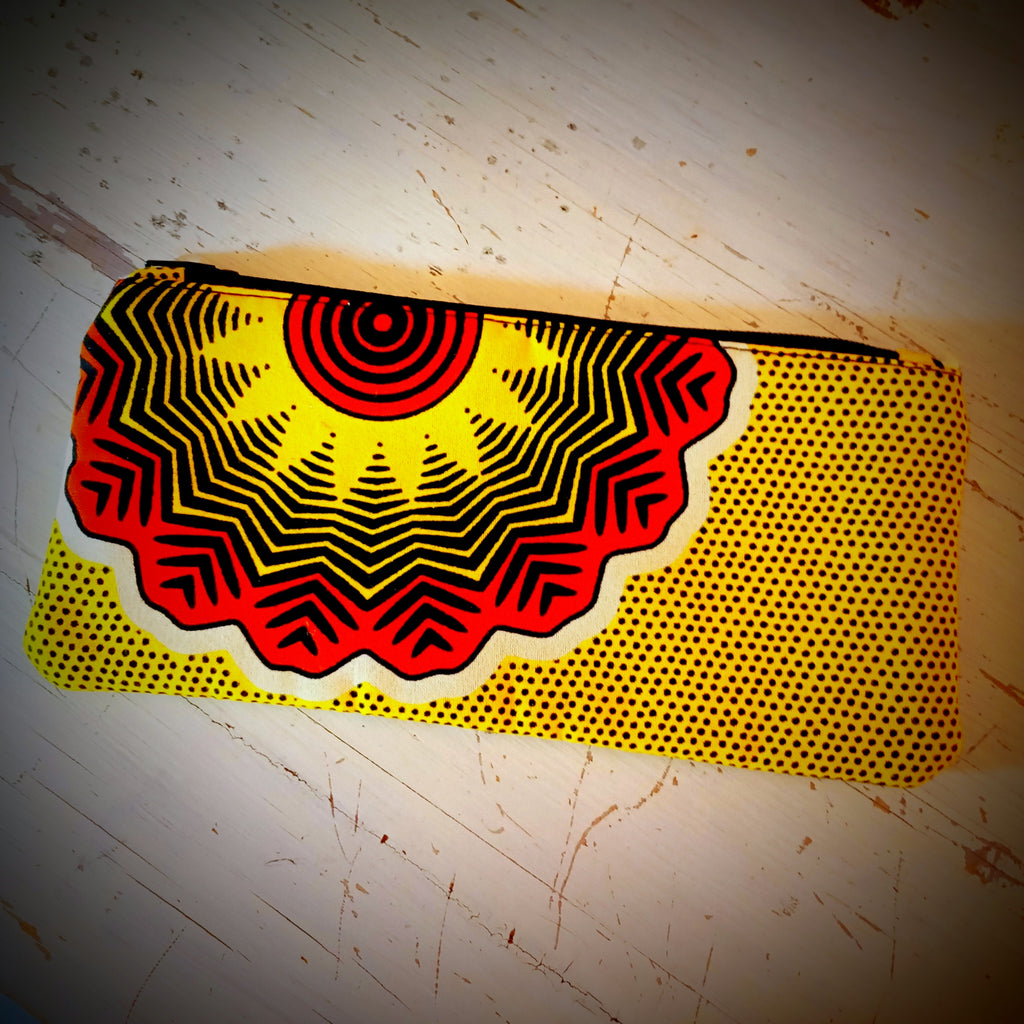 Kosmetik-Tasche Gelb-Orange "Sonne" Ankara-Fabric