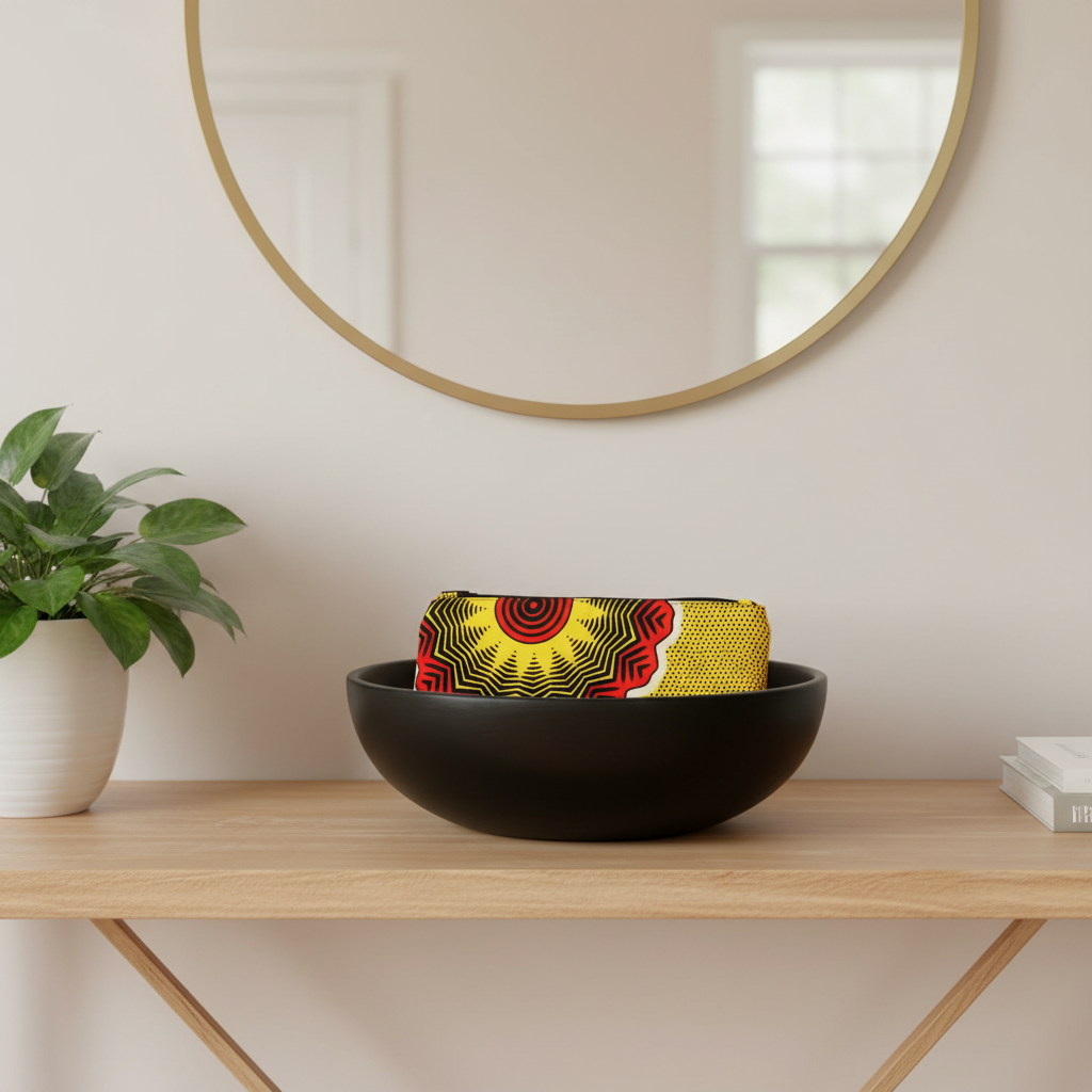 Kosmetik-Tasche Gelb-Orange "Sonne" Ankara-Fabric