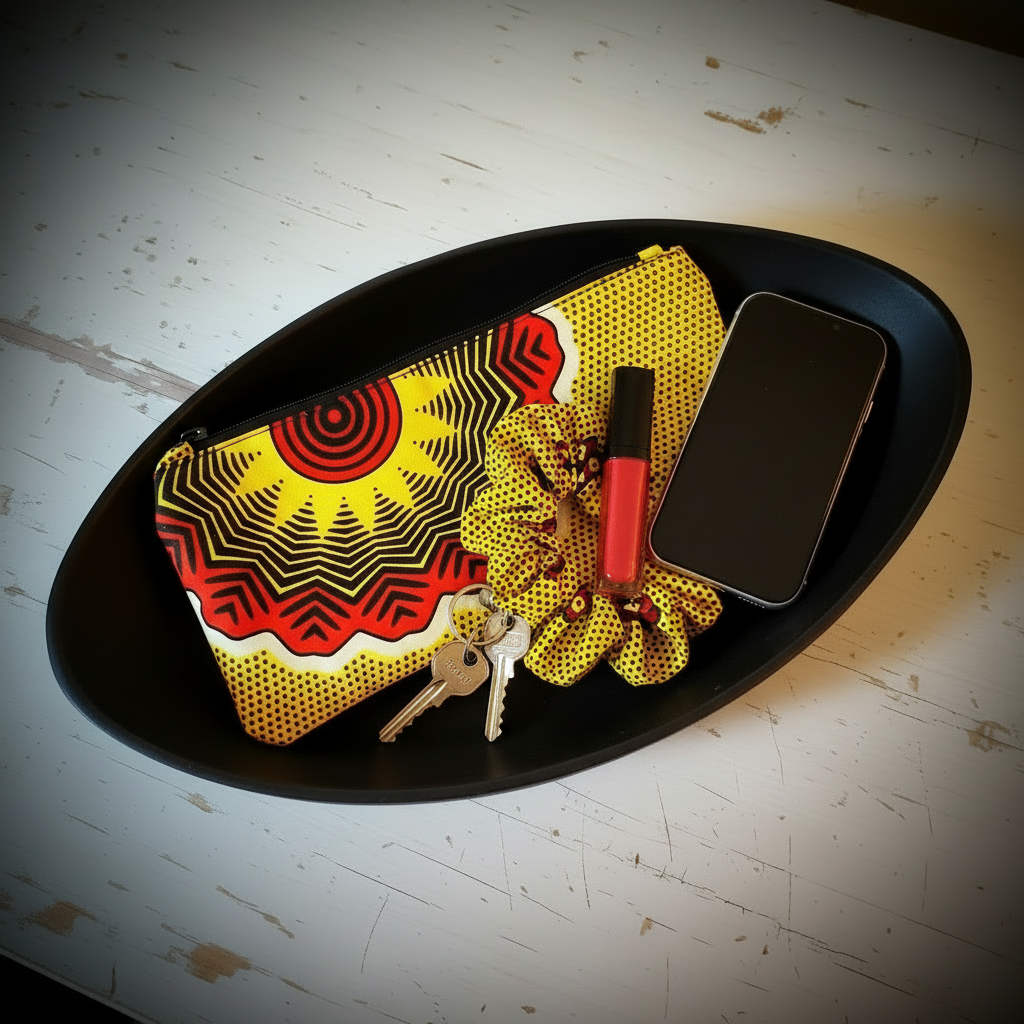 Kosmetik-Tasche Gelb-Orange "Sonne" Ankara-Fabric