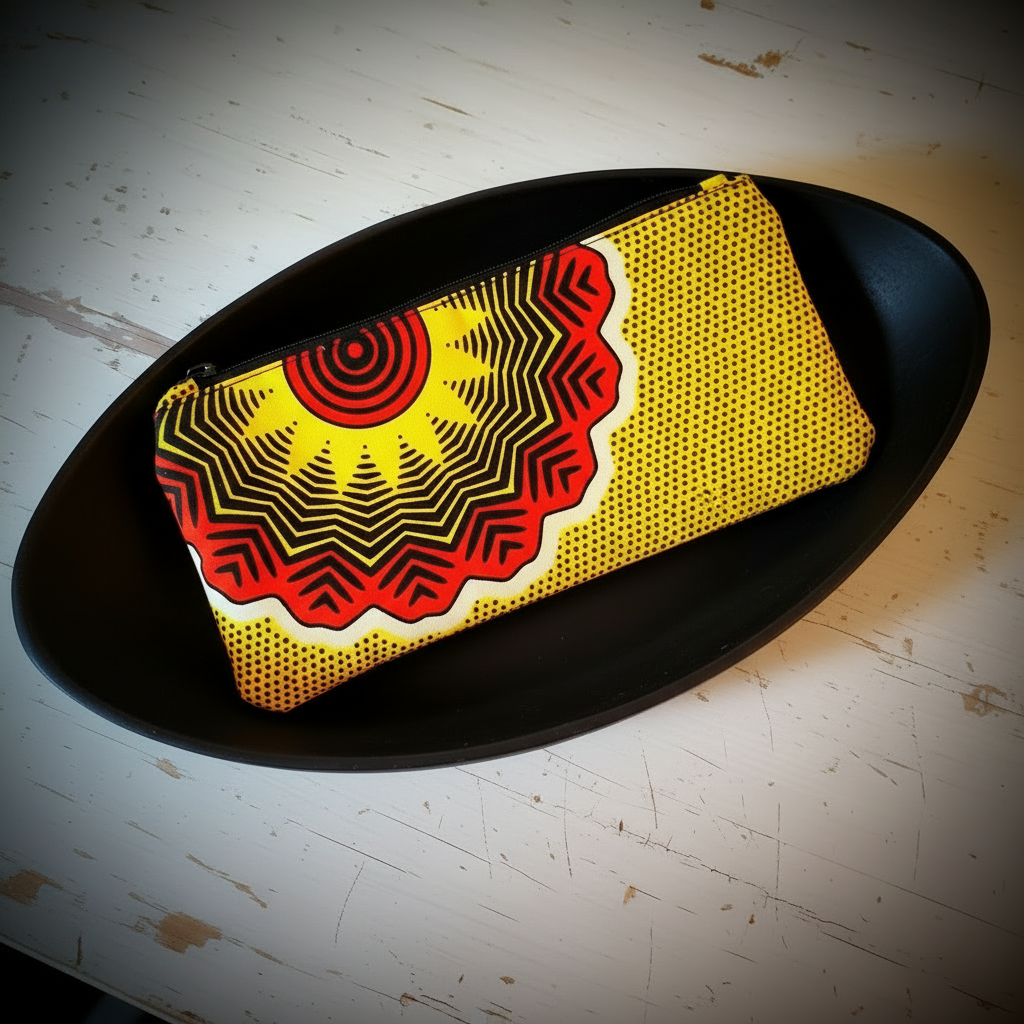 Kosmetik-Tasche Gelb-Orange "Sonne" Ankara-Fabric