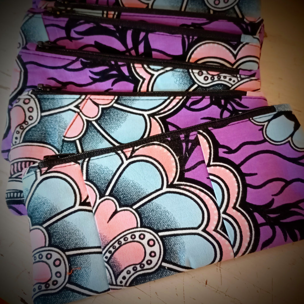 Kosmetik-Tasche Lila & Pastell Ankara-Fabric