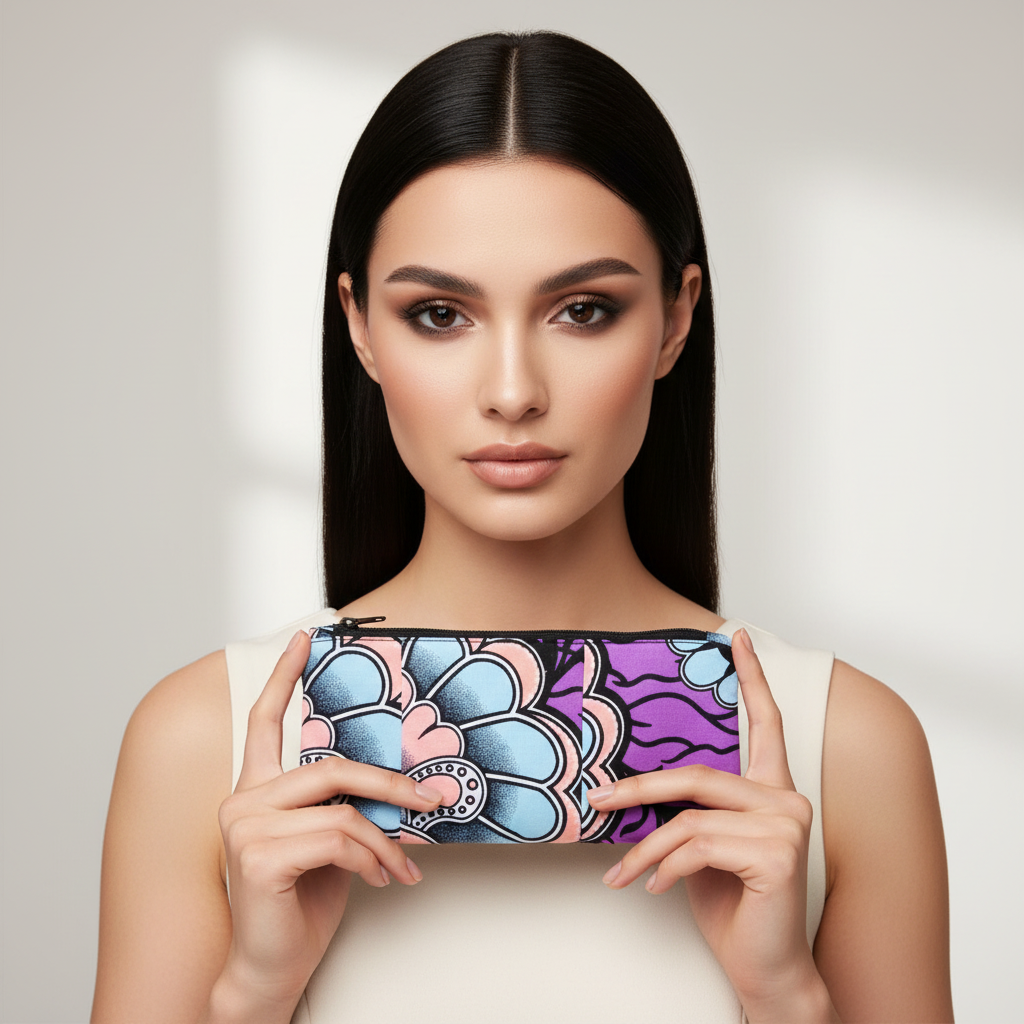 Kosmetik-Tasche Lila & Pastell Ankara-Fabric