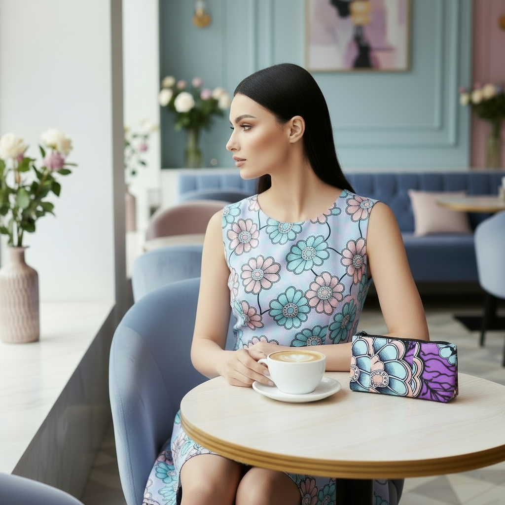 Kosmetik-Tasche Lila & Pastell Ankara-Fabric