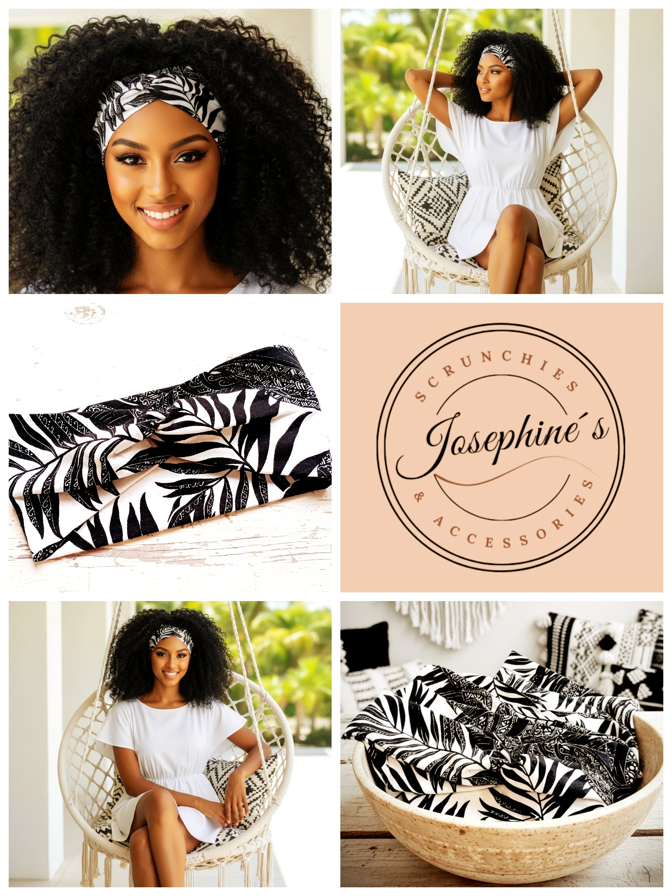 Haarband / Stirnband Schwarz-Weiß Palmen-Muster Baumwoll-Jersey