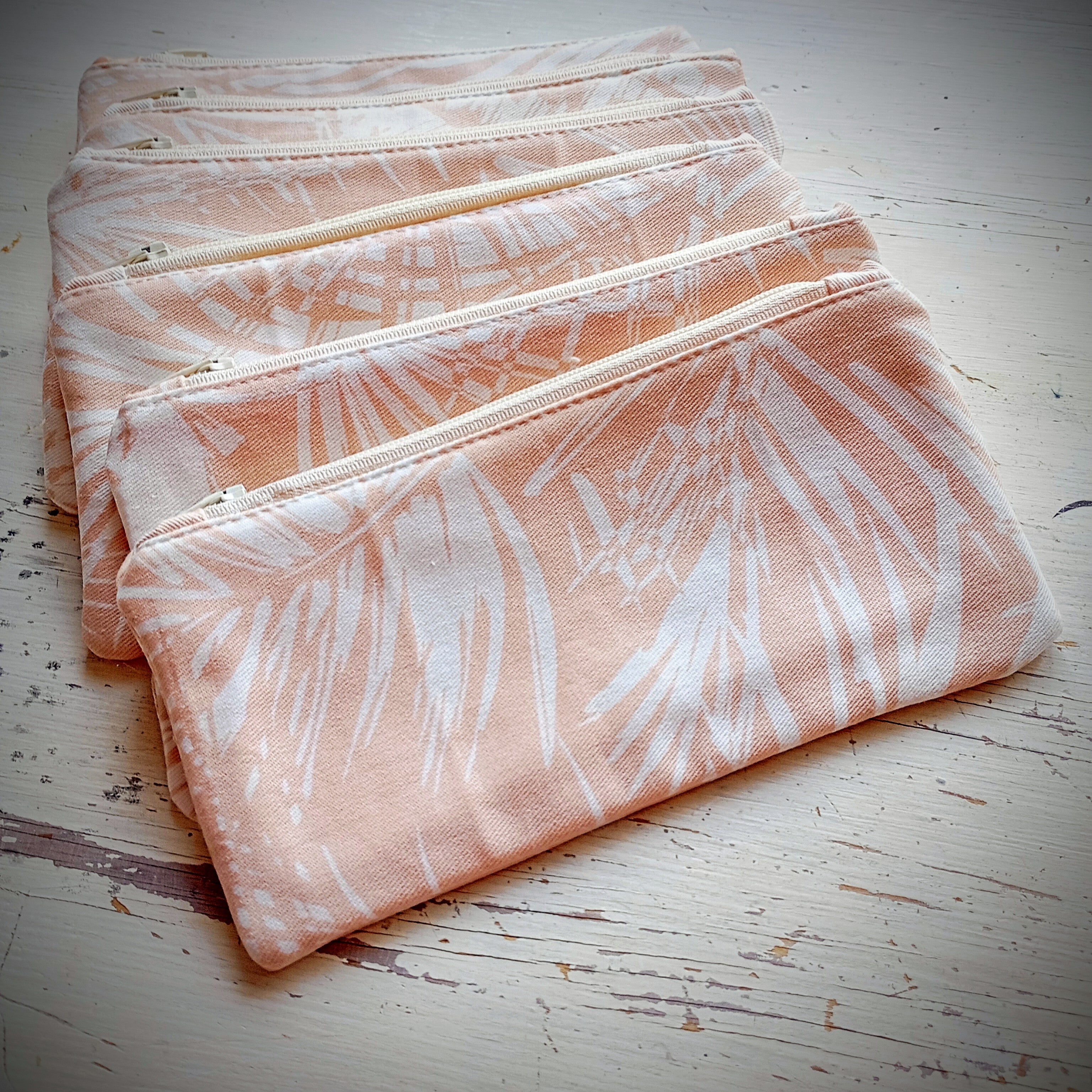 Kosmetik-Tasche apricot Palmblätter