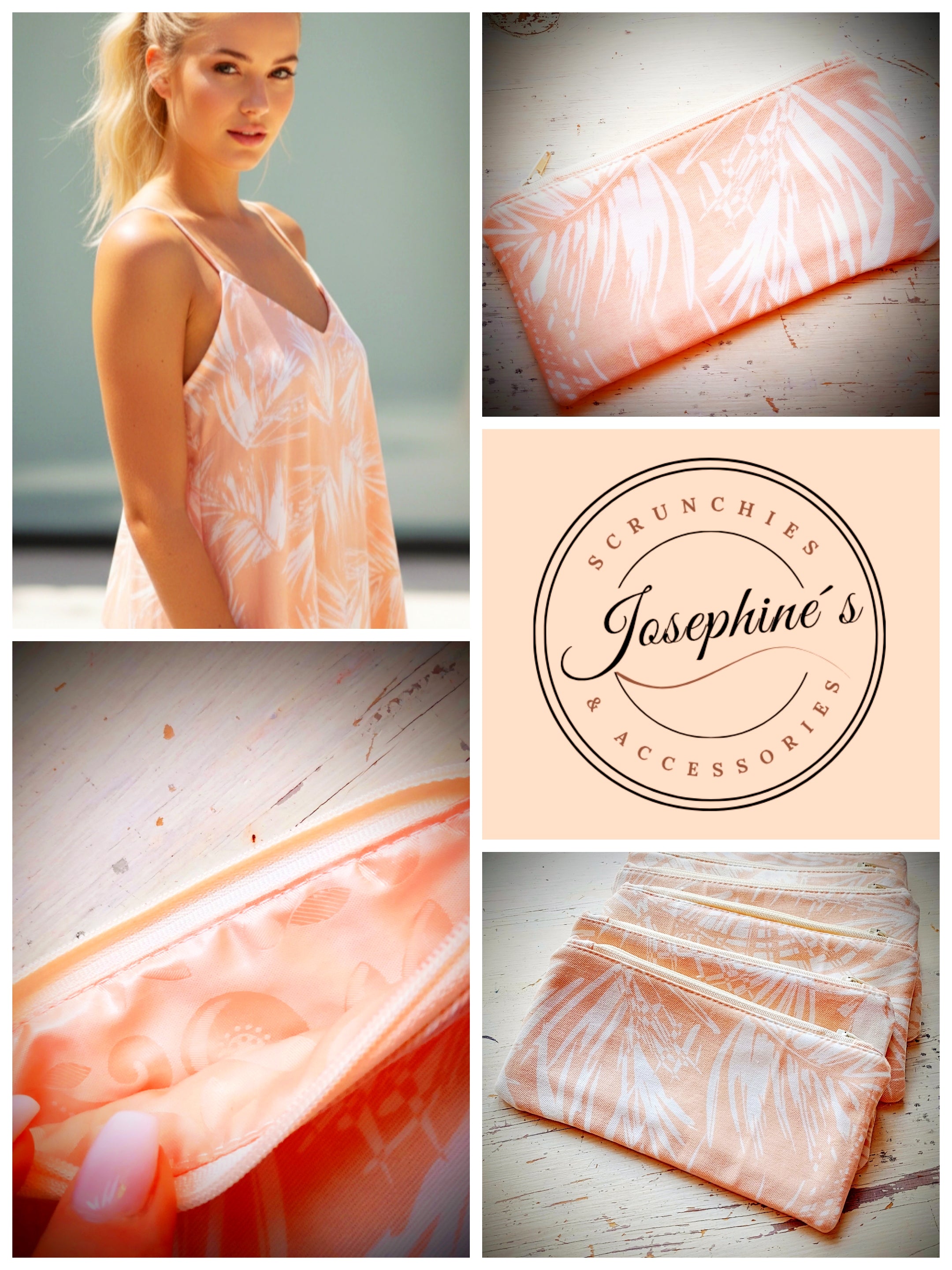 Kosmetik-Tasche apricot Palmblätter