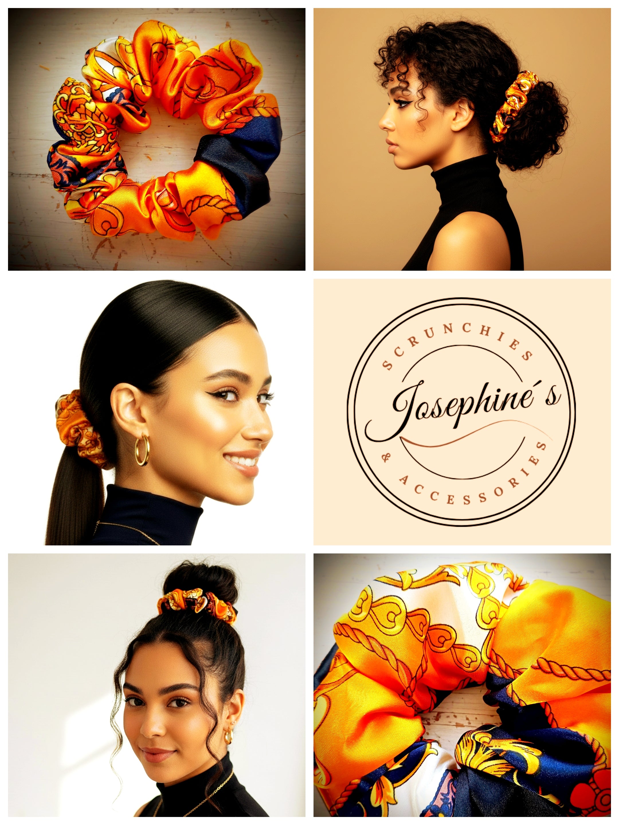 Scrunchie Orange-gemustert Satin edel
