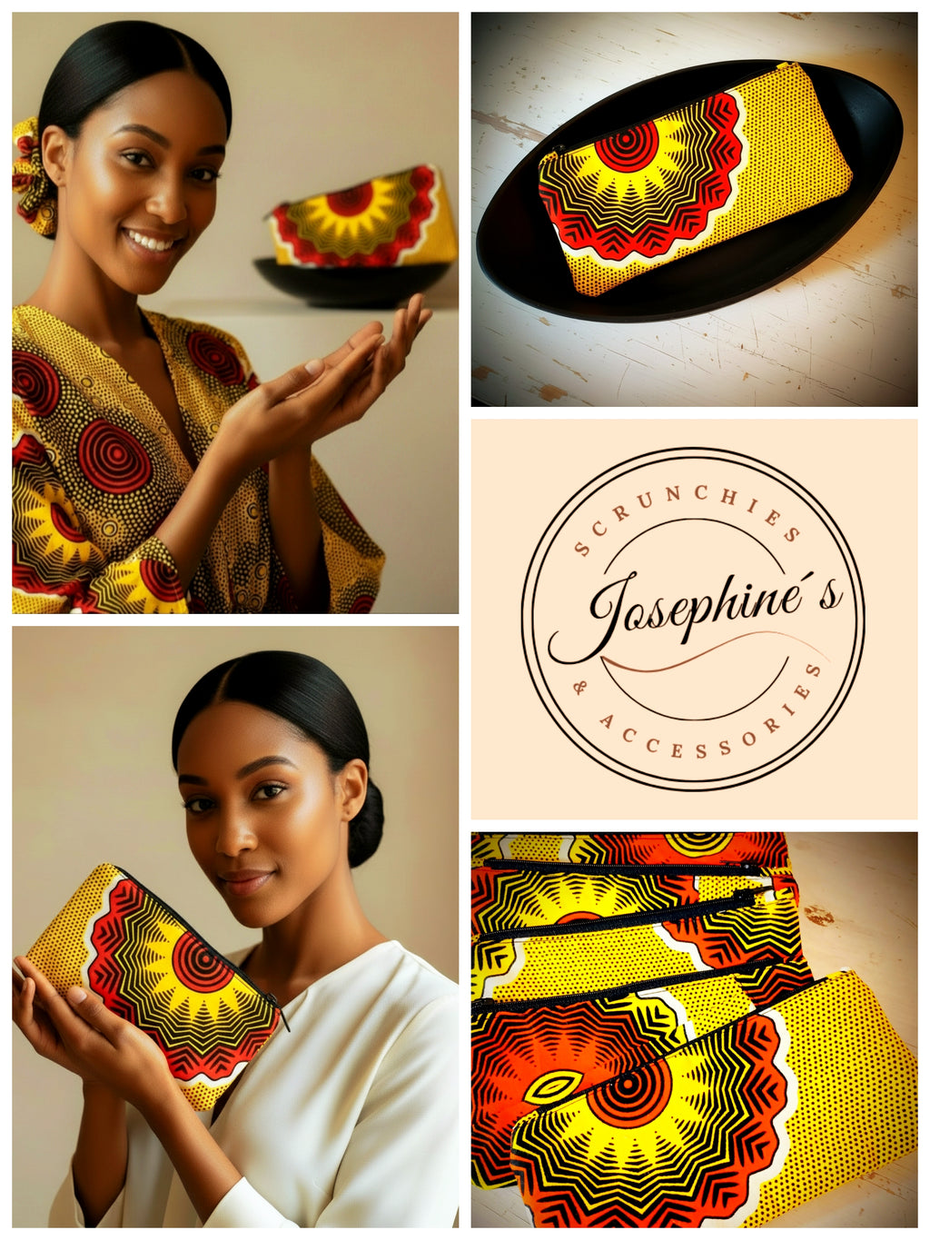 Kosmetik-Tasche Gelb-Orange "Sonne" Ankara-Fabric