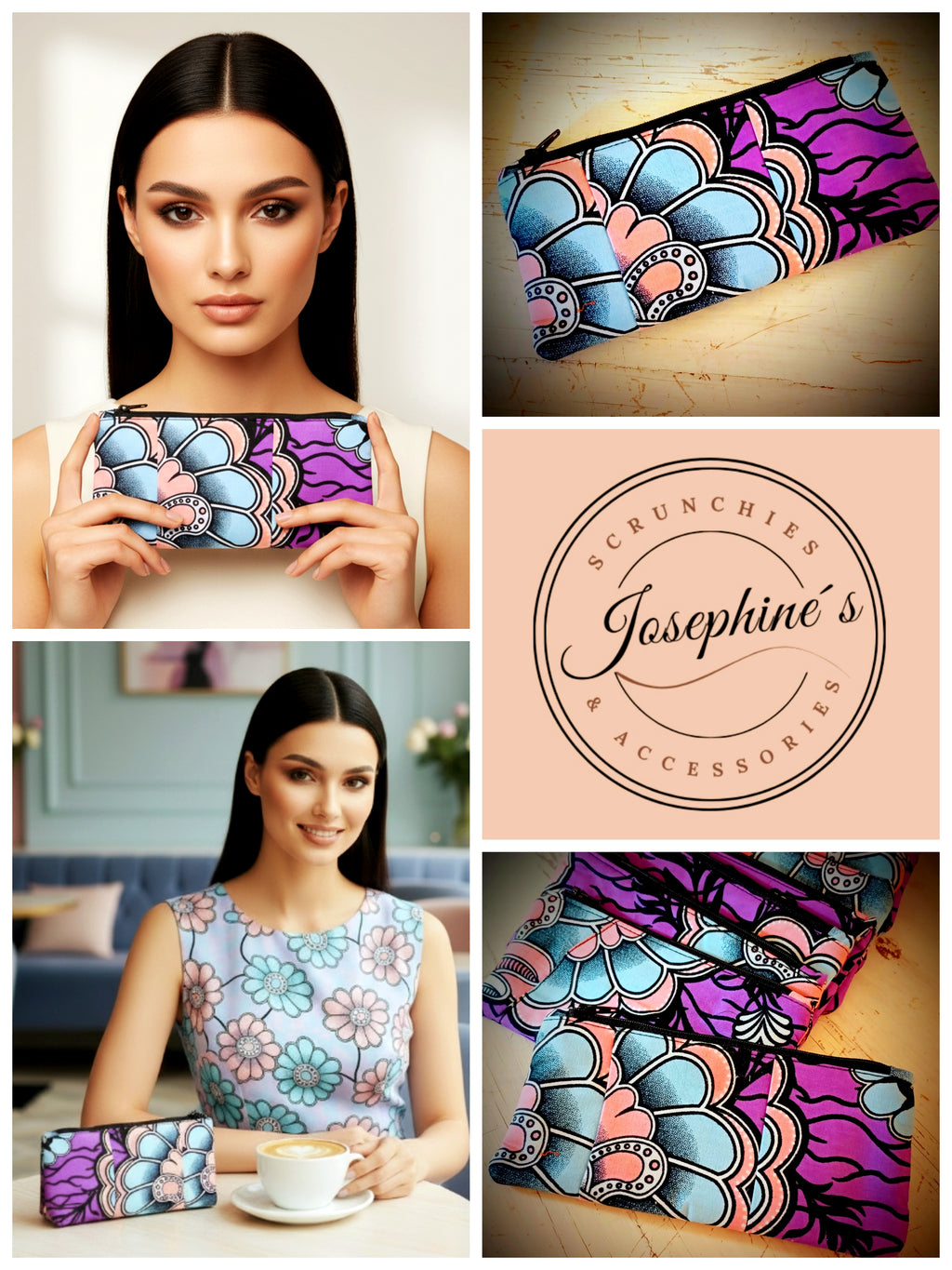 Kosmetik-Tasche Lila & Pastell Ankara-Fabric