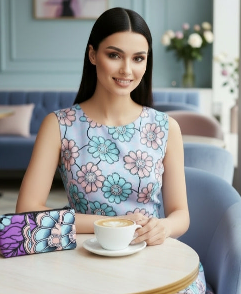 Kosmetik-Tasche Lila & Pastell Ankara-Fabric