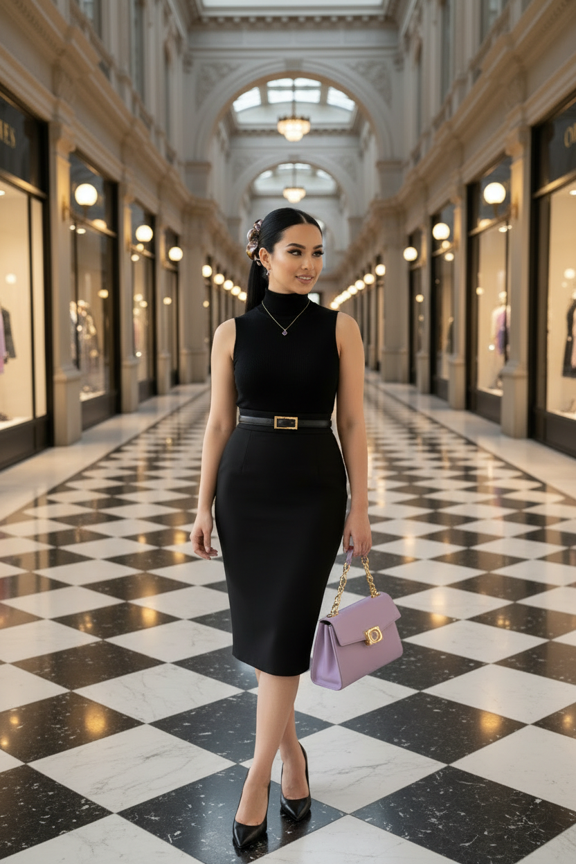 Scrunchie Lila / Schwarz/ Gold gemustert Satin, edel