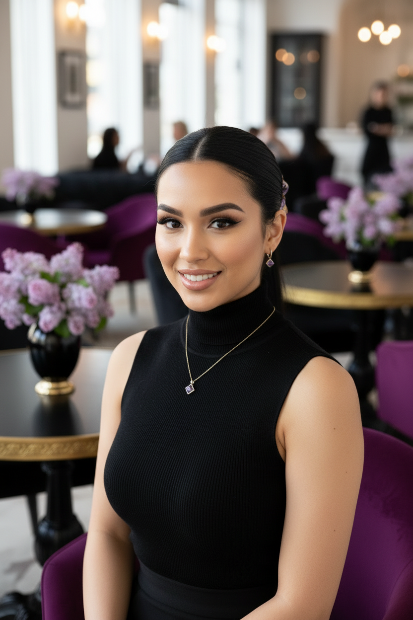 Scrunchie Lila / Schwarz/ Gold gemustert Satin, edel