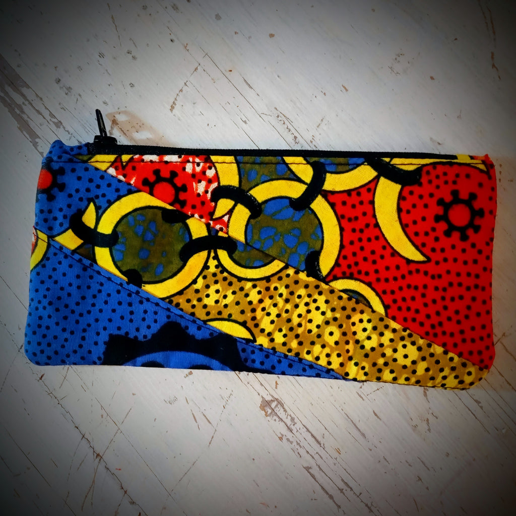 Kosmetik-Tasche Rot Blau Gelb Schwarz Ankara-Fabric