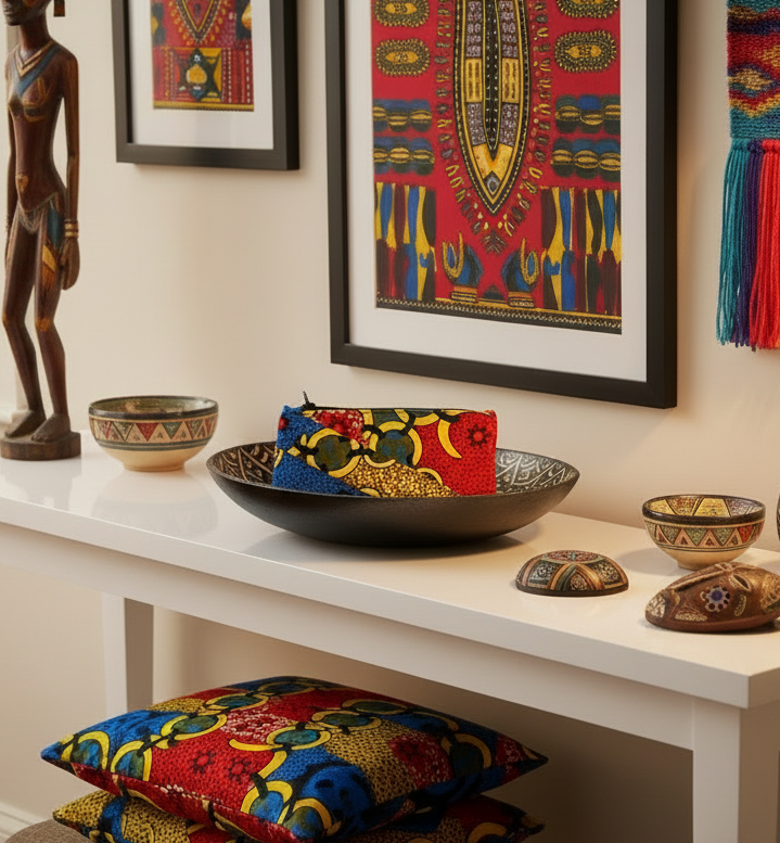 Kosmetik-Tasche Rot Blau Gelb Schwarz Ankara-Fabric