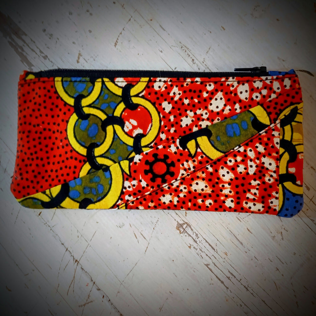 Kosmetik-Tasche Rot Blau Gelb Schwarz Ankara-Fabric