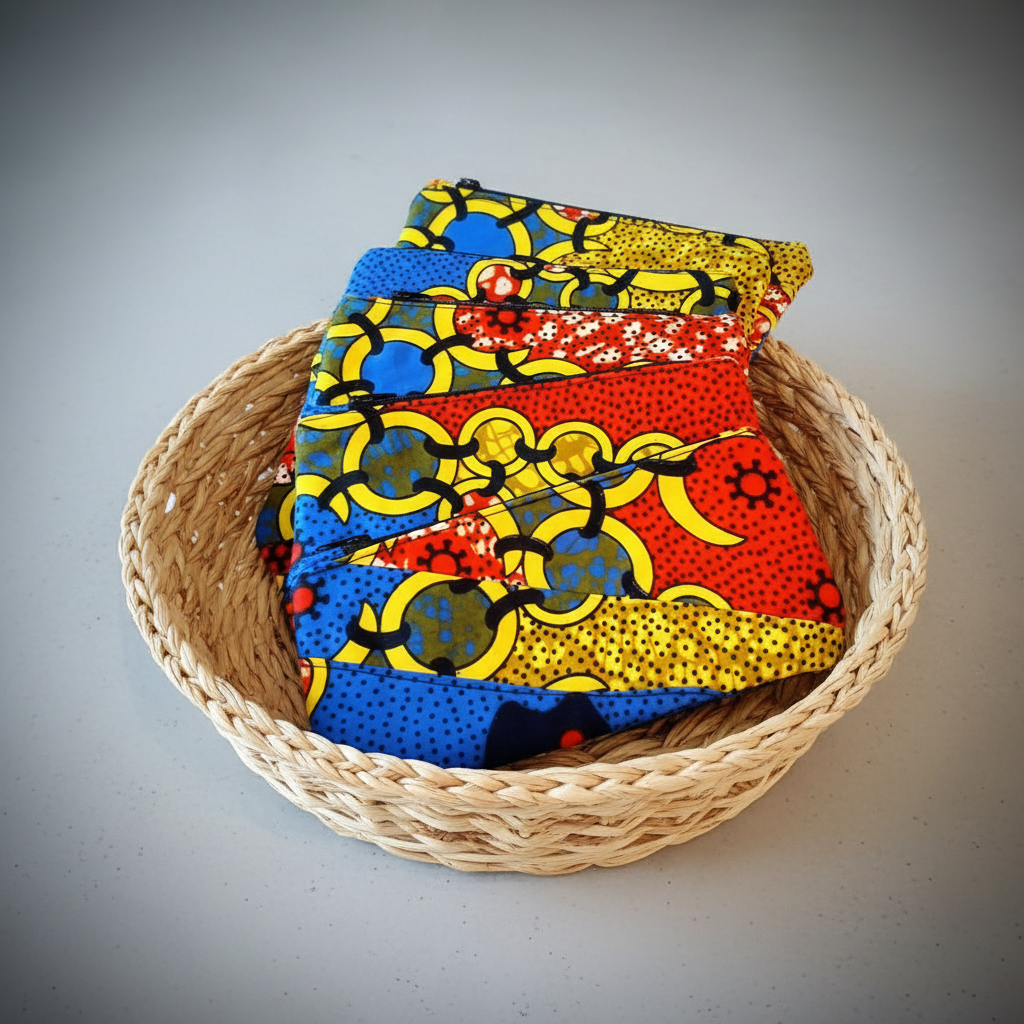 Kosmetik-Tasche Rot Blau Gelb Schwarz Ankara-Fabric