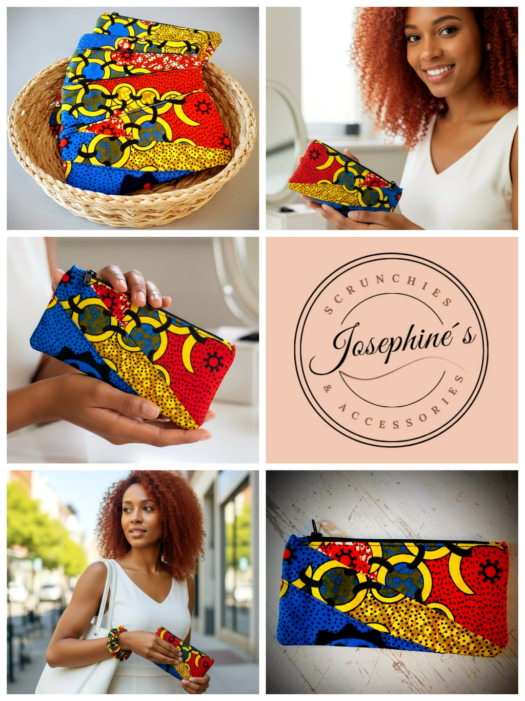 Kosmetik-Tasche Rot Blau Gelb Schwarz Ankara-Fabric