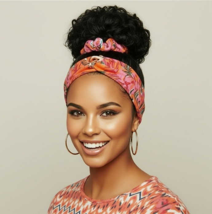 Scrunchie Orange-gemustert (Palmblätter)