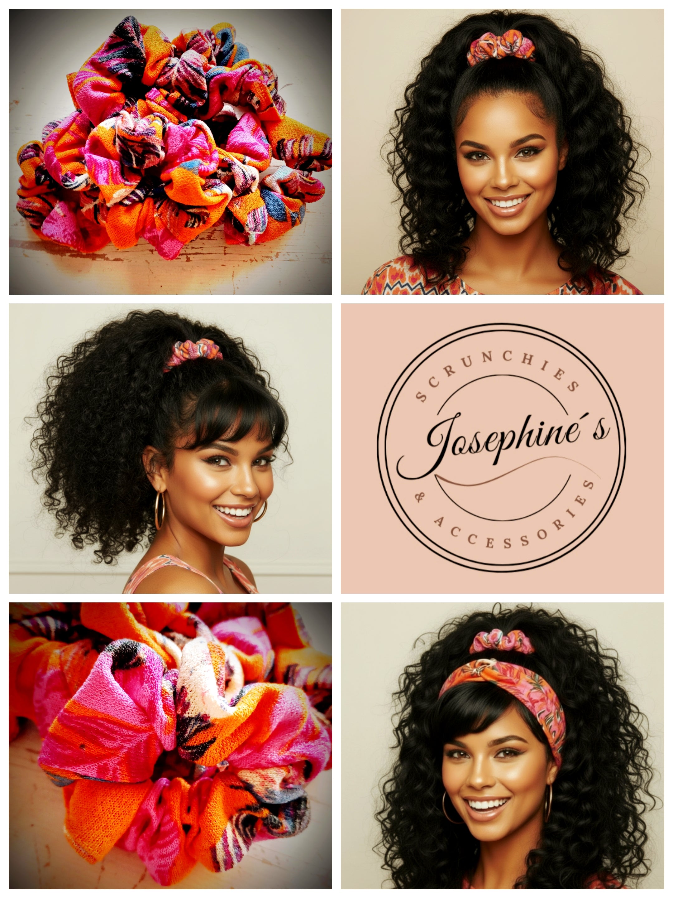 Handgefertigtes Scrunchie Orange Pink Palmblätter