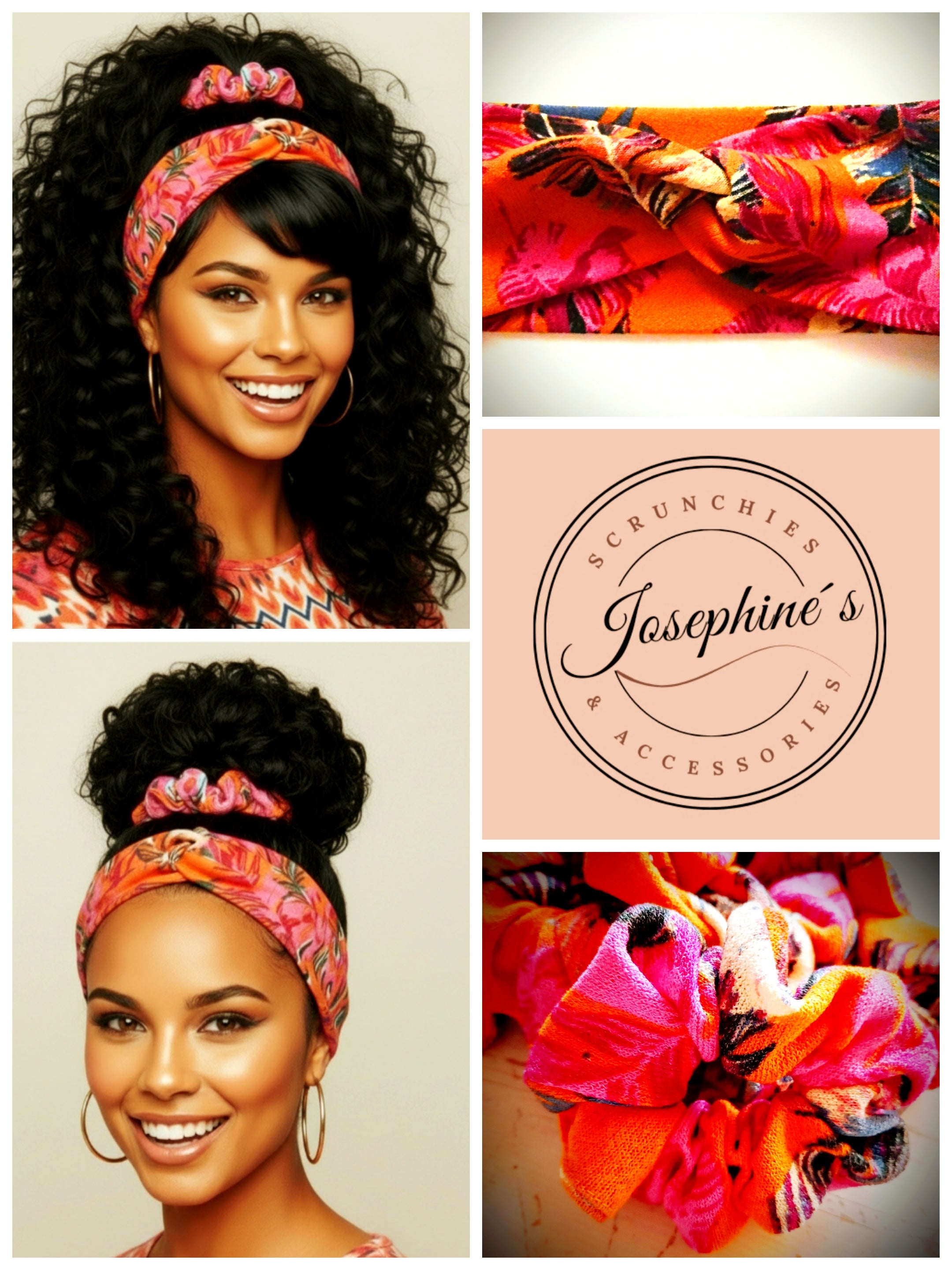 Handgefertigtes Duo: Haarband & Scrunchie - Orange Palmblätter